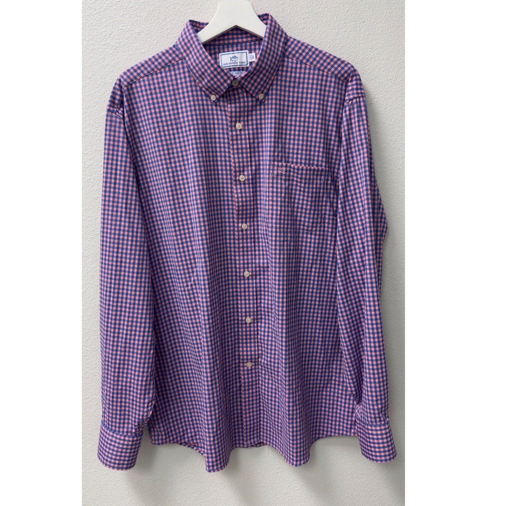Southern Tide Intercoastal Shirt XL Pink Blue Gingham Stretch LS‎ Coastal Preppy